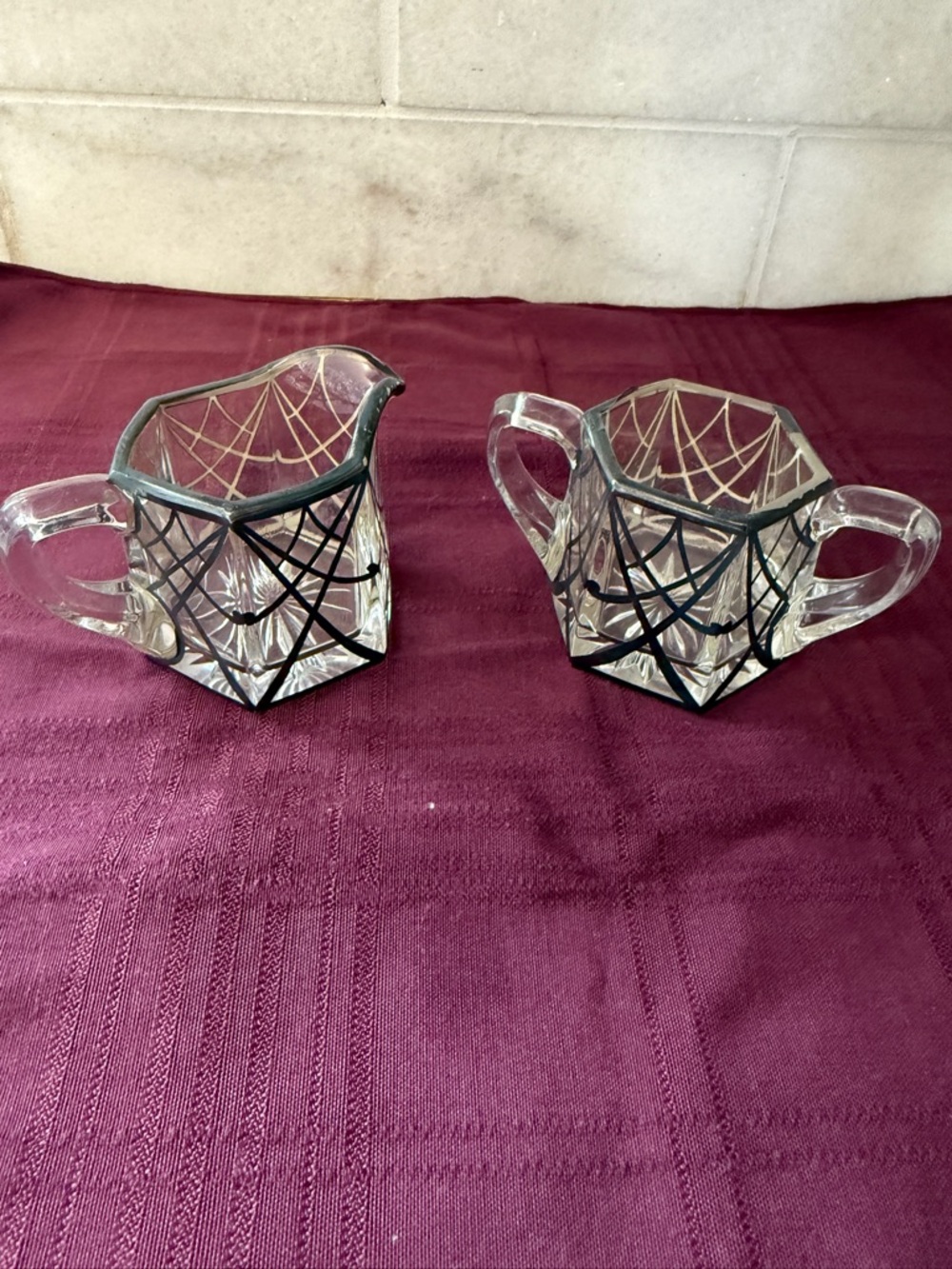 Antique Heisey art deco silver overlay sugar and creamer